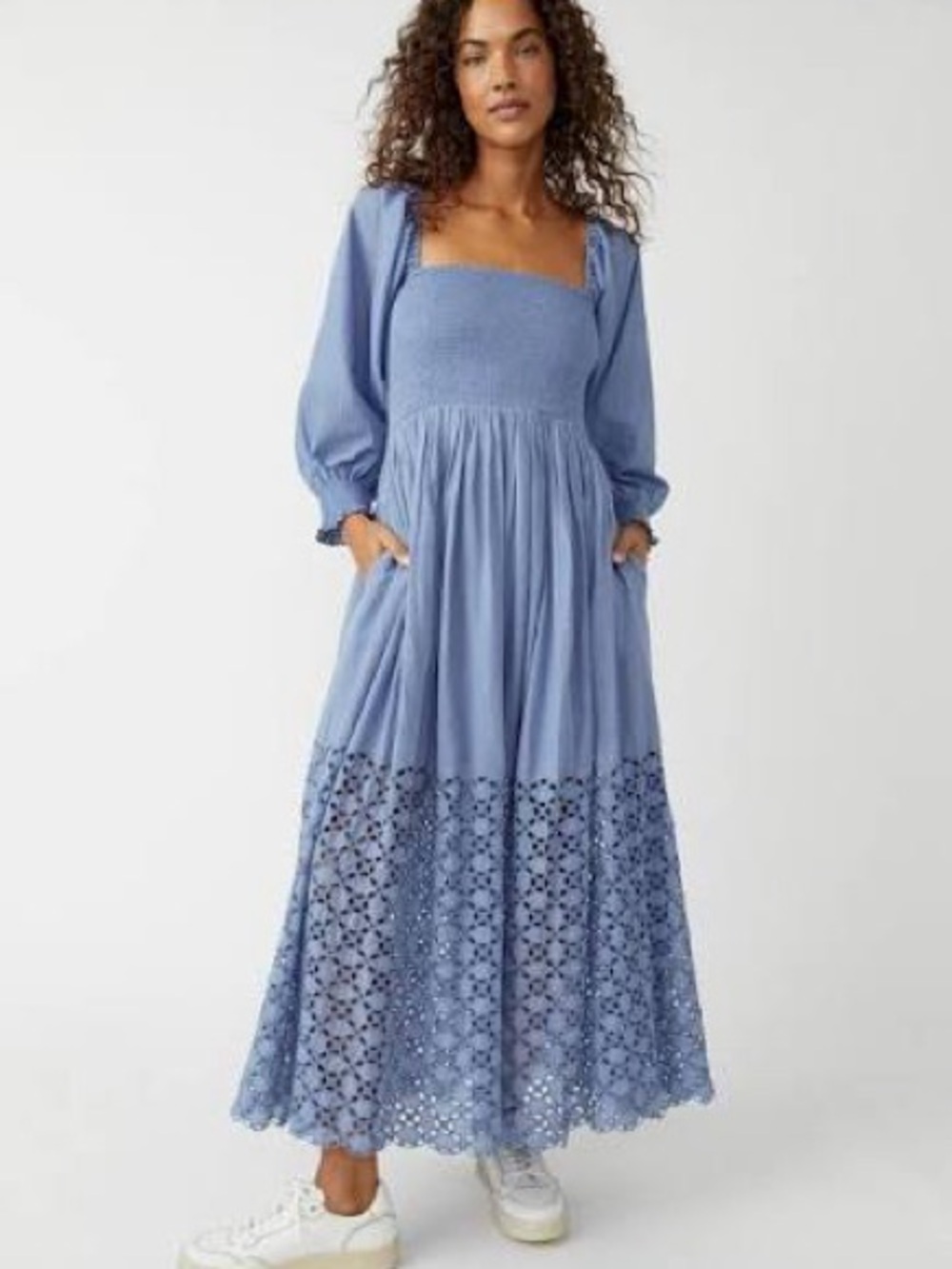 Free People Perfect Storm Smocked Eyelet Long Sleeve Maxi Dress